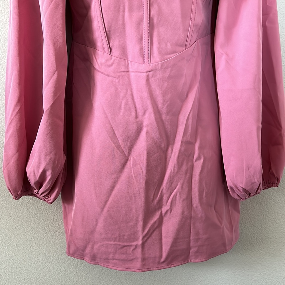 Princess Polly Lillie Mauve Pink Long Sleeve Corset Waist Cowl Neck Mini Dress - Picture 7 of 11